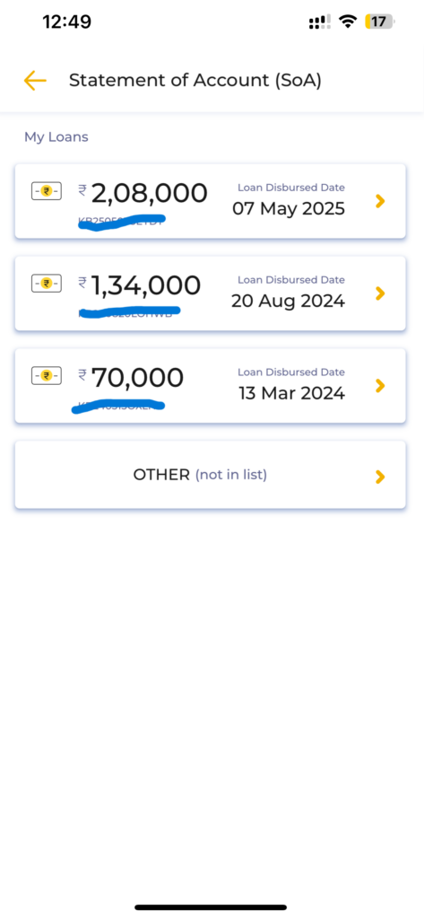 KreditBee loan history showing 3 personal loans disbursed 2024–2025 — real borrower proof GetLoanCredit