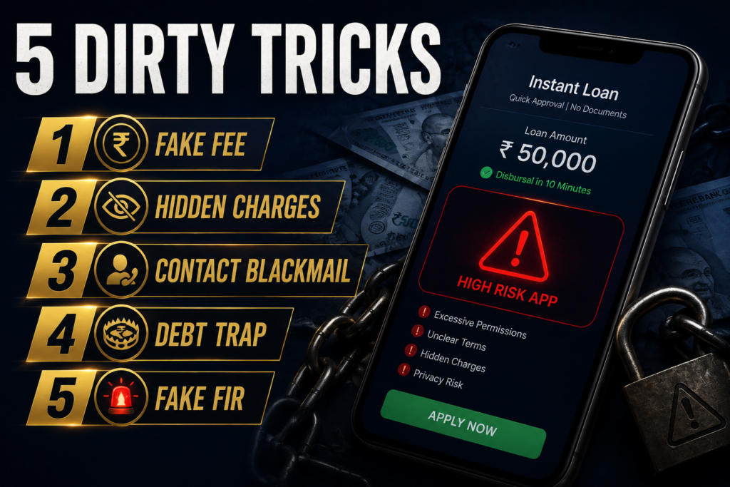 5 dirty tricks loan apps use in India 2026 — fake fees, hidden charges, contact blackmail, debt traps and fake legal threats