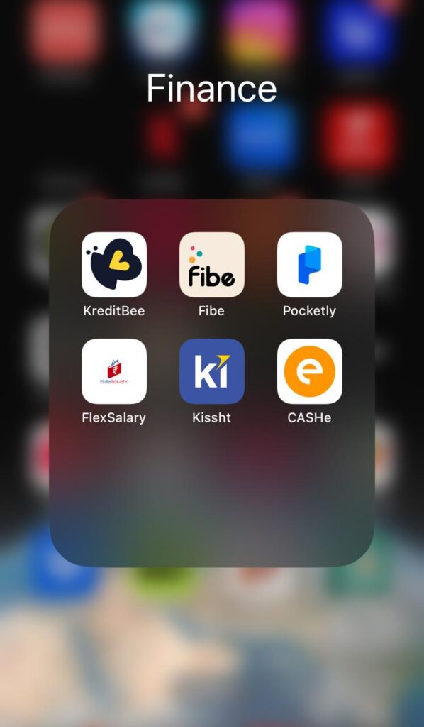 My phone showing instant loan apps installed — KreditBee, Fibe, Nira — James D, GetLoanCredit